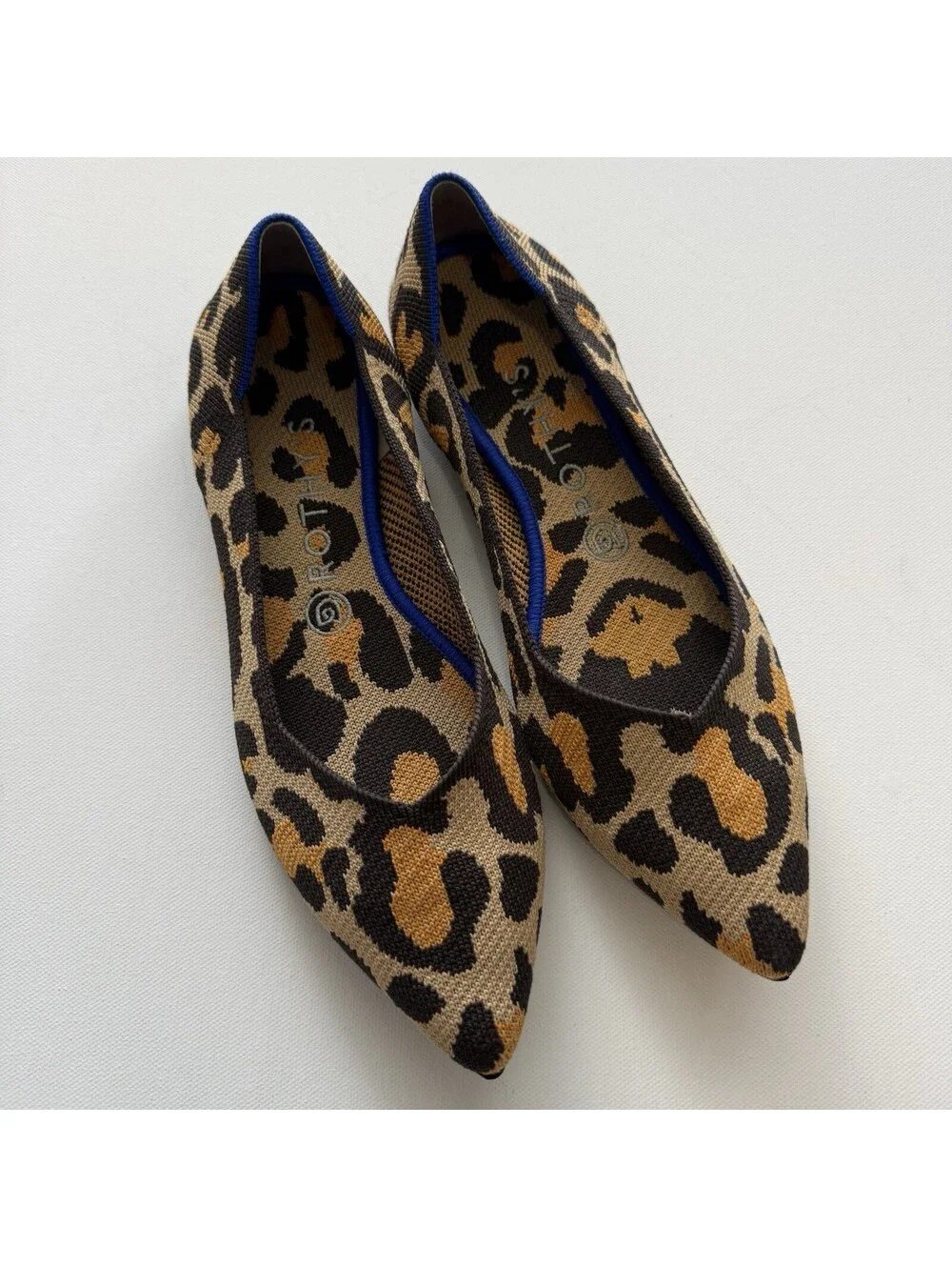 Rothys The Point Womens Size 9 Leopard Animal Print Knit Pointed Toe Flats